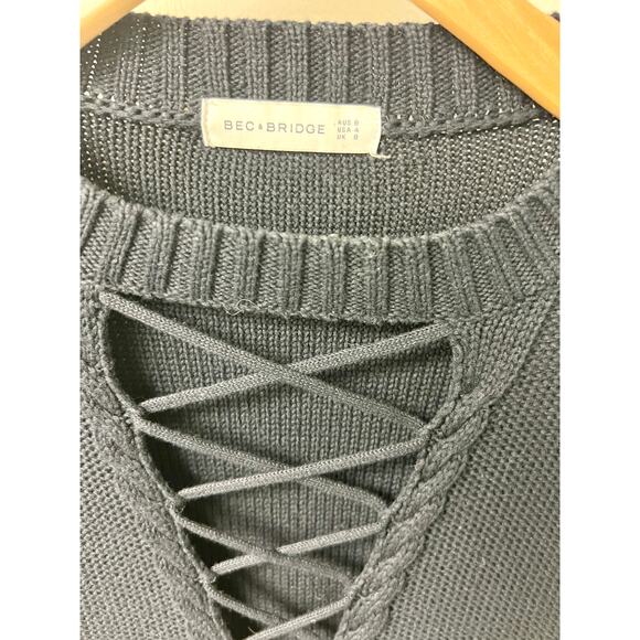 Bec & Bridge 100% Cotton Lace-Up Knit Pullover Sweater navy blueWomens Size US 4 - Picture 2 of 4